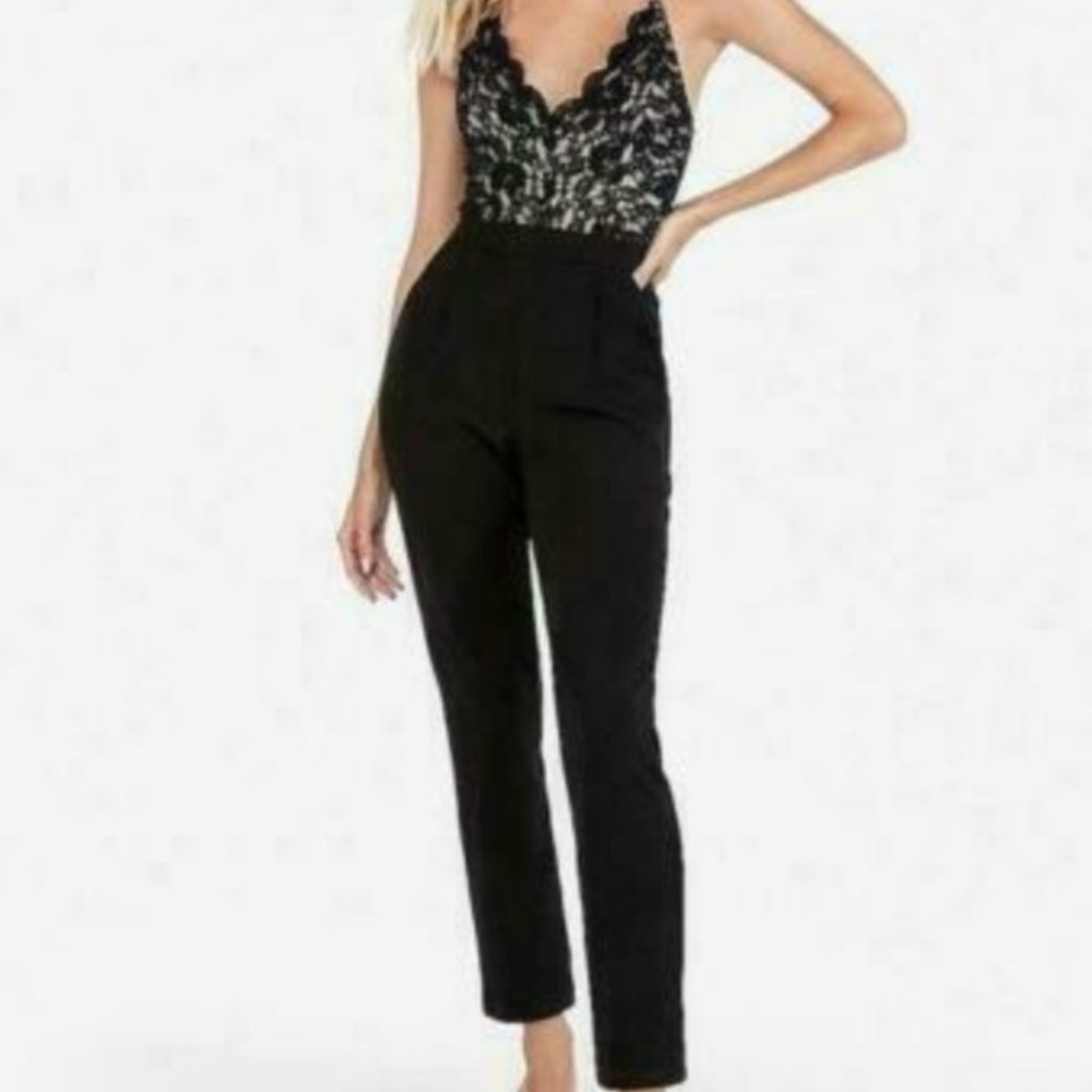 Express Black & Nude Lace Jumpsuit XS